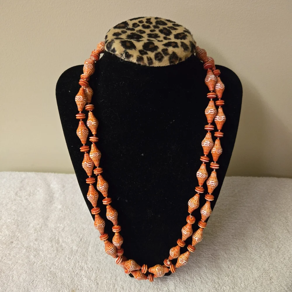 Vintage orange & white beaded necklace